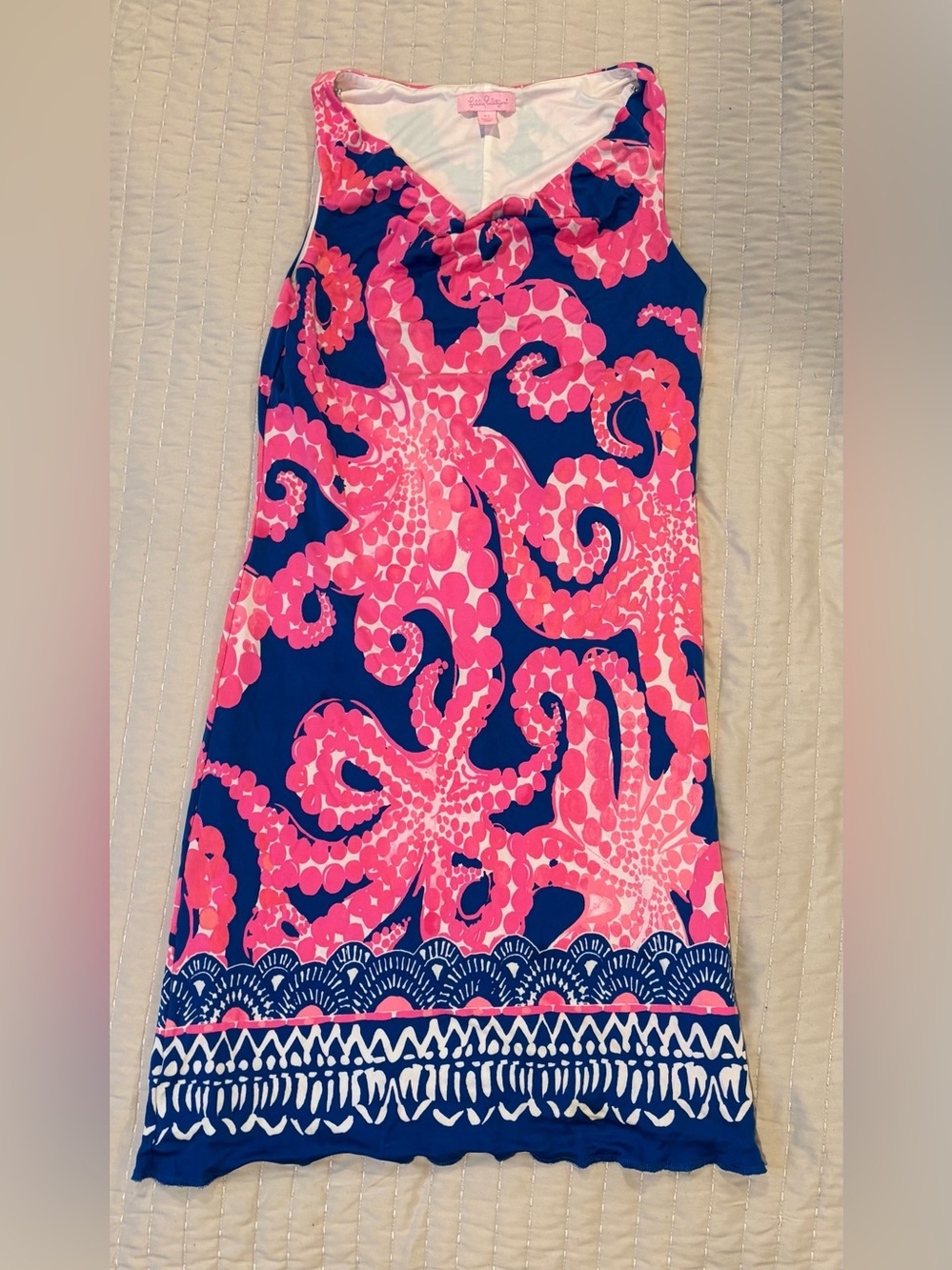 XS Lilly Pulitzer Kyra Ikat Blue Mocean Engineered Silk Jersey pink& blue dress